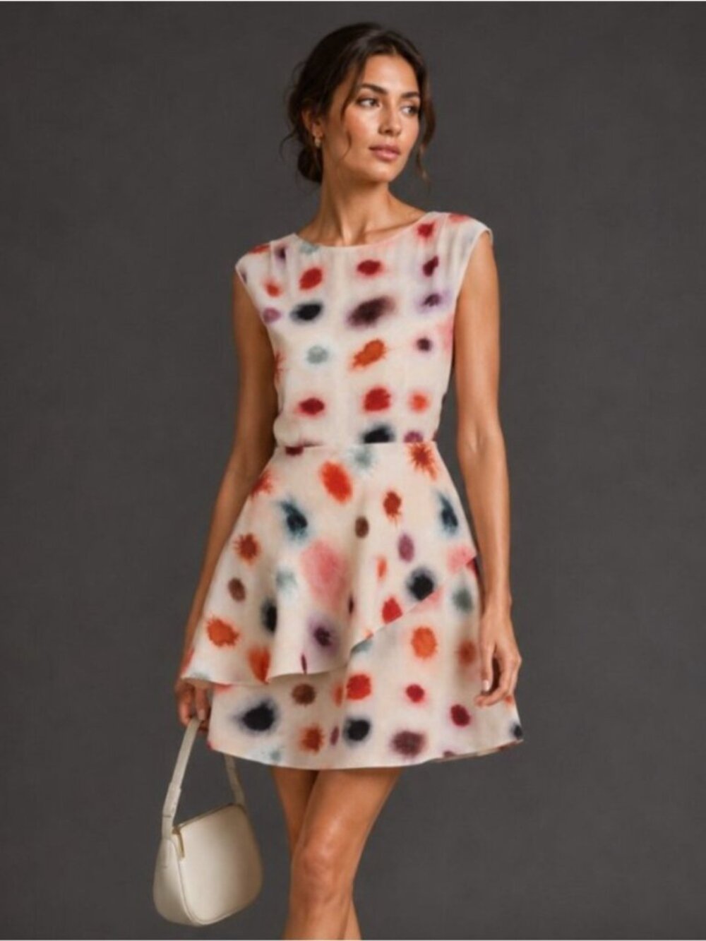 🛍 Reiss Lora Ink Spot Printed Fit & Flare Skater Dress Size 4